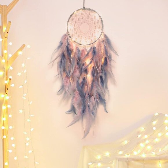 LED Dream Catcher Light Up Handmade Feather Dreamcatchers Boho Wall Hanging for - Picture 6 of 7
